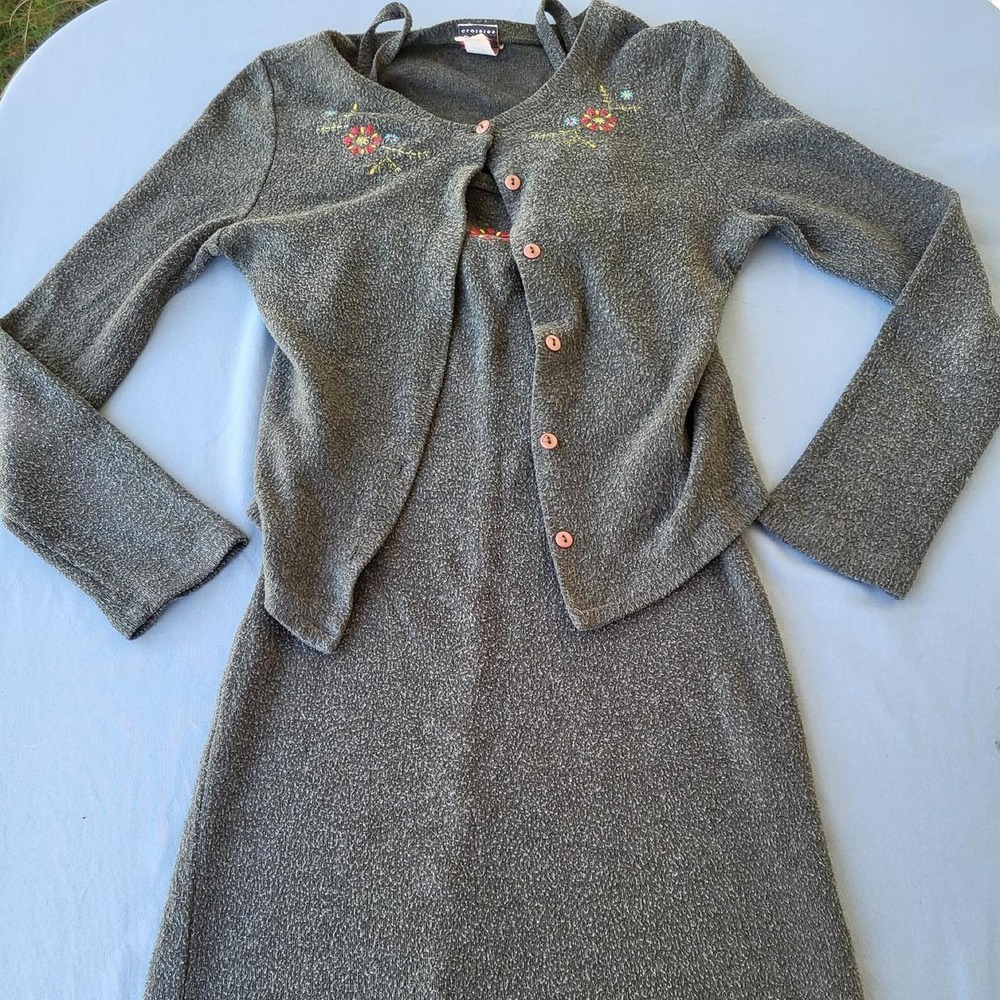 Vintage Y2K One Clothing Embroidered Dress and Cardigan Set